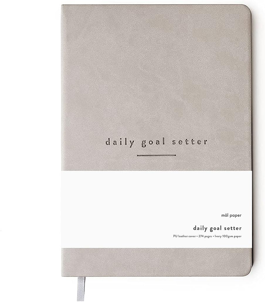 Mal Paper Daily Goal Setter Planner - Grey, 6 Month 274 Page Undated Pad | Soft Cover Productivity Diary with Affirmations, Note Pages Weekly & Monthly View | Mindfulness & Wellbeing Manifestation