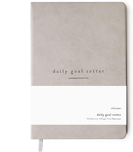 Mal Paper Daily Goal Setter Planner - Grey, 6 Month 274 Page Undated Pad | Soft Cover Productivity Diary with Affirmations, Note Pages Weekly & Monthly View | Mindfulness & Wellbeing Manifestation