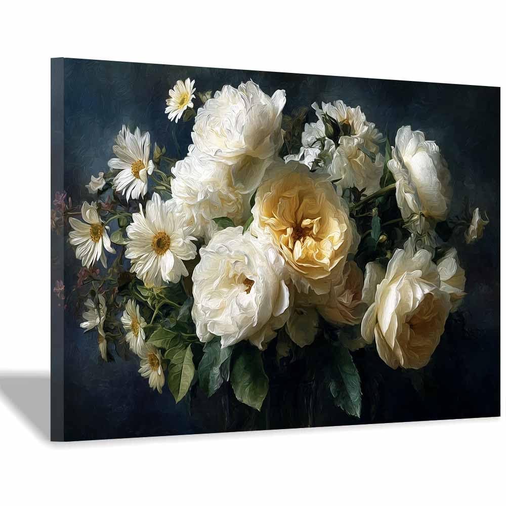 ZAMAEIU Nature Landscape Picture Bouquet sketches Large Modern Scenic Painting, for Living Room Bedroom Bathroom Dinning Room Home Office Wall Decor(white)-30x50cm Framed