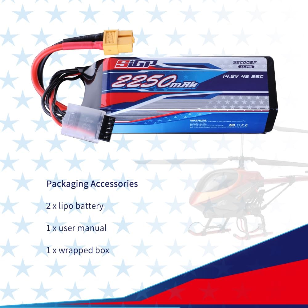 2250mAh 4S Lipo Battery 14.8V 70C RC Battery with XT60 Plug for RC Car Truck Tank Boat Racing Hobby
