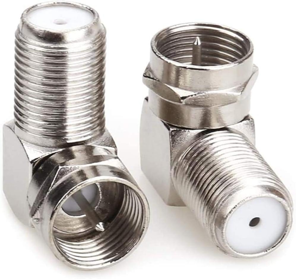 Coaxial Connector, Right Angle TV Aerial F Type Adapters Screw On F Male to Female Coaxial Coupler 90 Degree Connector for Satellite SKY Virgin,Wall Mounted TVs, Coaxial Cable Connection (Silver-2)