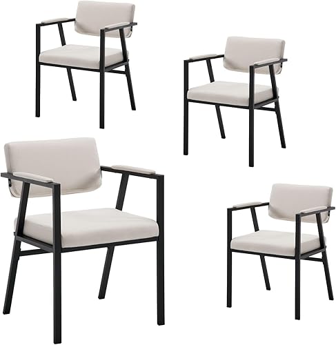 Miniatura 10 de LukeAlon Juego de 2 sillas de comedor de lino, modernas sillas de comedor tapizadas con respaldo abierto con reposabrazos, sillas laterales con