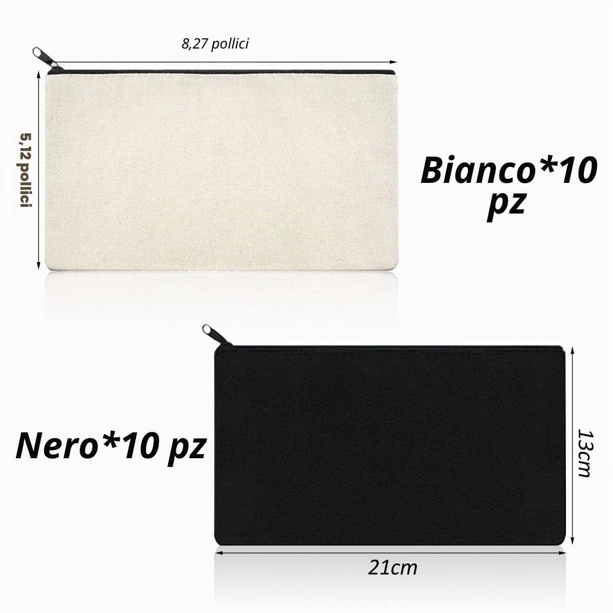 Astuccio Tela,Astuccio in Tela Bianco,Pochette Tela,20 Pezzi Astuccio per Matite Fai Da Te per Scuola,Trucco e Bricolage, Astuccio Bianco 21x13cm