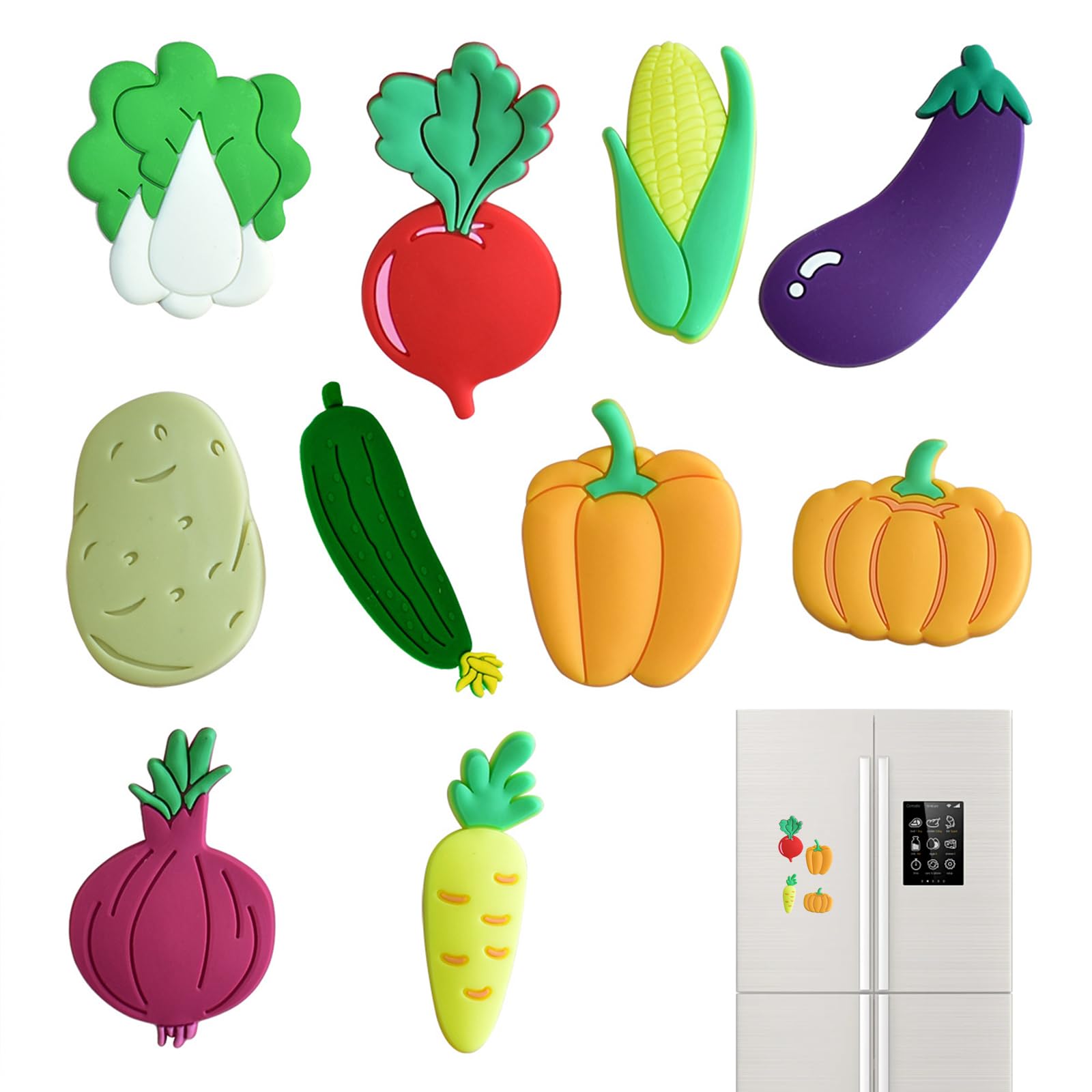 10 Calamite da frigo a forma di verdure – Calamite 3D carine per frigo e lavagna magnetica