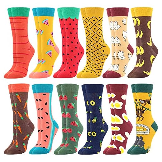 BONANGEL Calcetines Divertidos para Mujer, Calcetines de Animales, Novedad Bonita, Calcetines de Fantasía Coloridos Algodón Extraño, Cálidos Cumpleaños, Navidad para Mujeres (12 Pairs-Fruits)