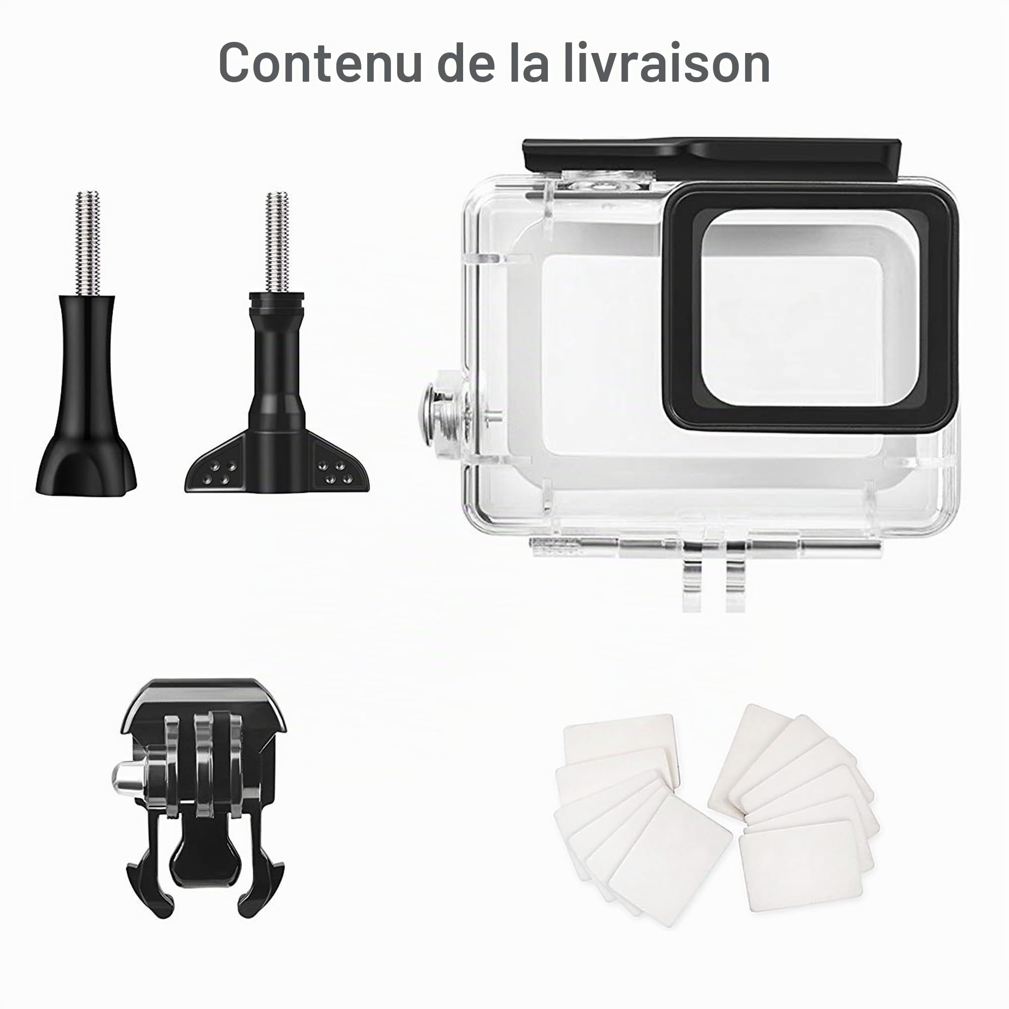OKFUN Boîtier étanche à double verrouillage pour GoPro Hero 2018/7/6/5 noir, protection de 34 m sous l'eau avec accessoires de support pour caméra d'action Go Pro Hero7 Hero6 Hero5