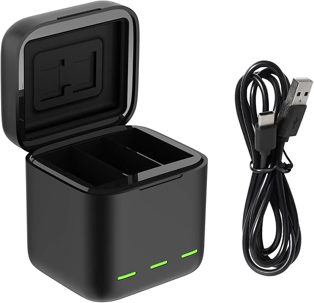 TELESIN Battery Charger Box for GoPro Hero 11 10 9 Black Accessories, Portable 3-Channel Travel Storage Batteries Charging Box with Type-C USB Cable for Hero 11 10 9 Black Action Camera [Only Charger]