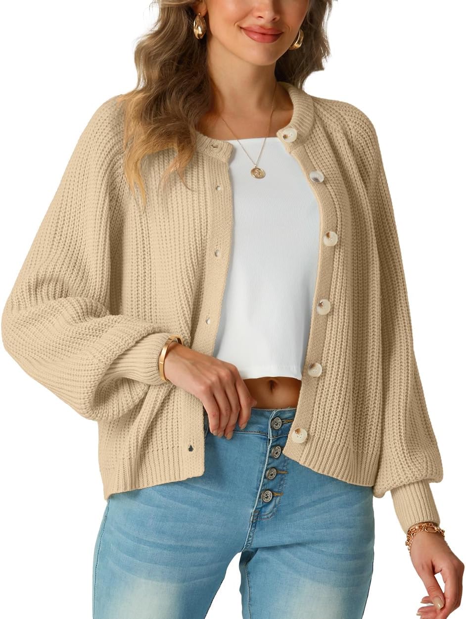 GRECERELLE Women's Chunky Open Front Sweater Long Sleeve Button Knit Short Loose Cardigan Outerwear, S-2XL - Image 2