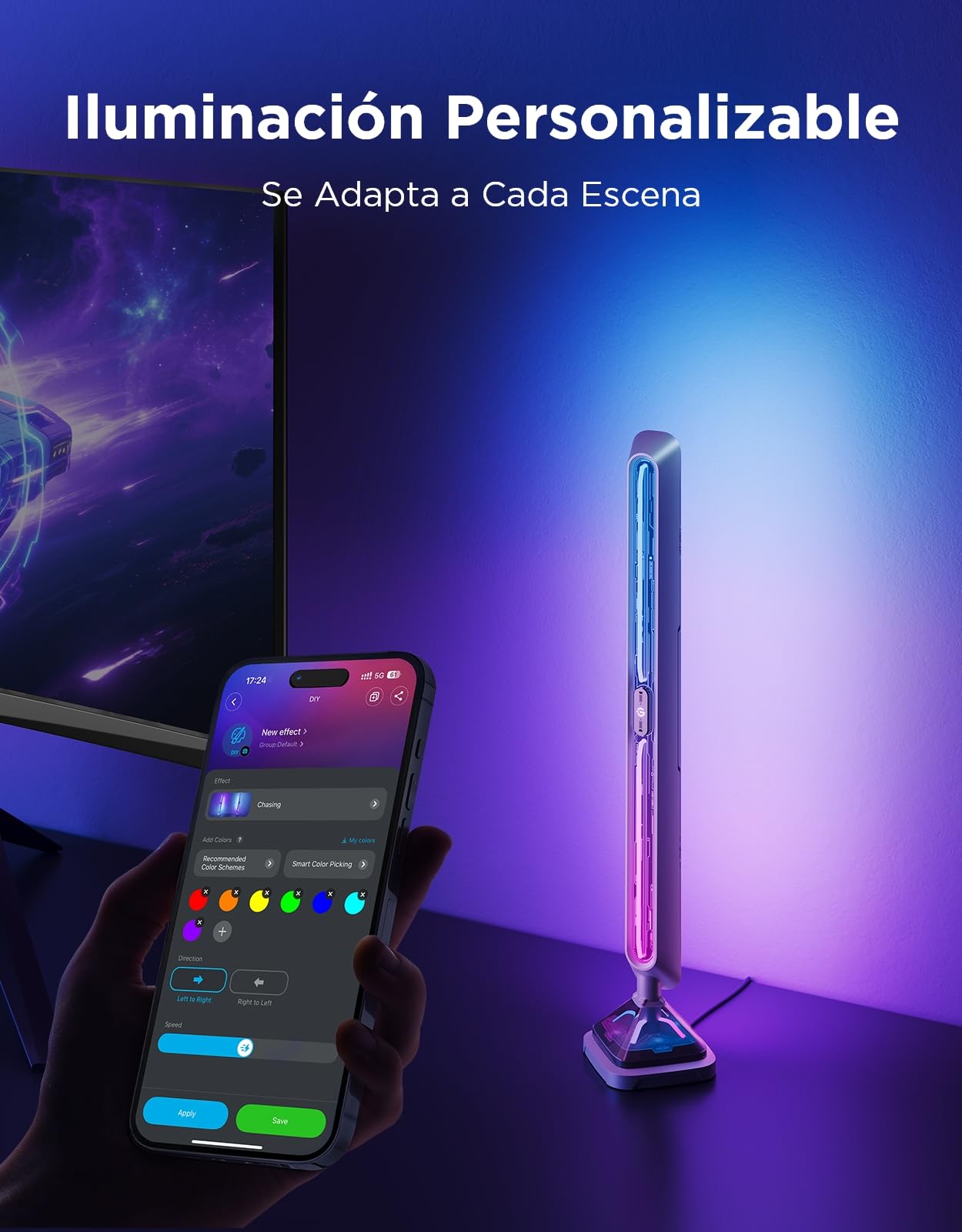 Govee Gaming Barras de Luz Pro, Tiras de luces LED inteligentes para juegos de 16 pulgadas mejoradas con iluminación RGBIC de tres lados, más de 60+ de escena, compatible con Alexa y Google Home
