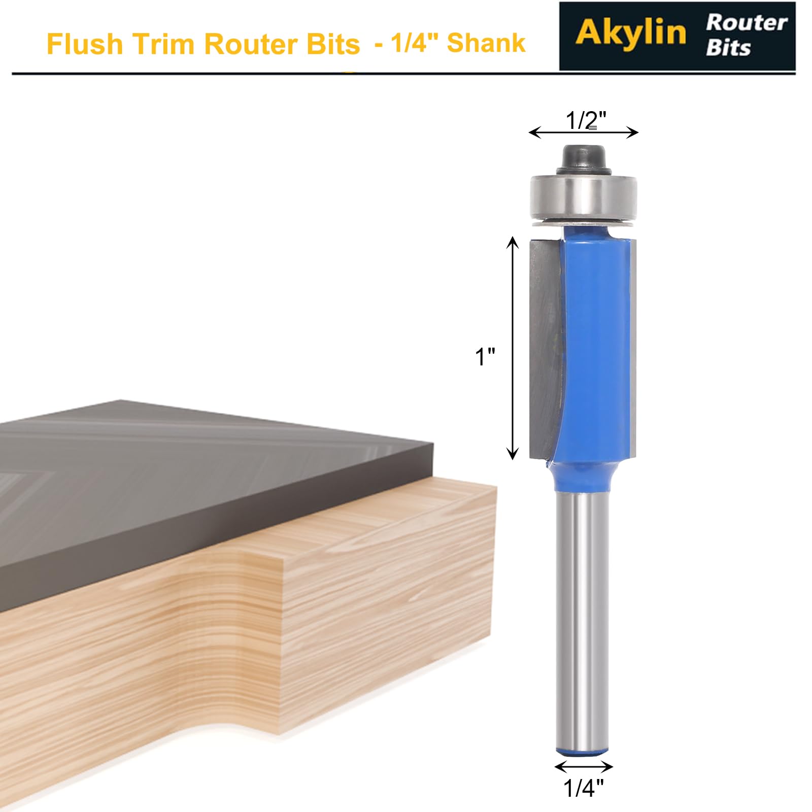 Flush Trim Router Bits 1/4 Inch Shank ,1/2“ Cut Diameter & 1” Cut Length - Image 2