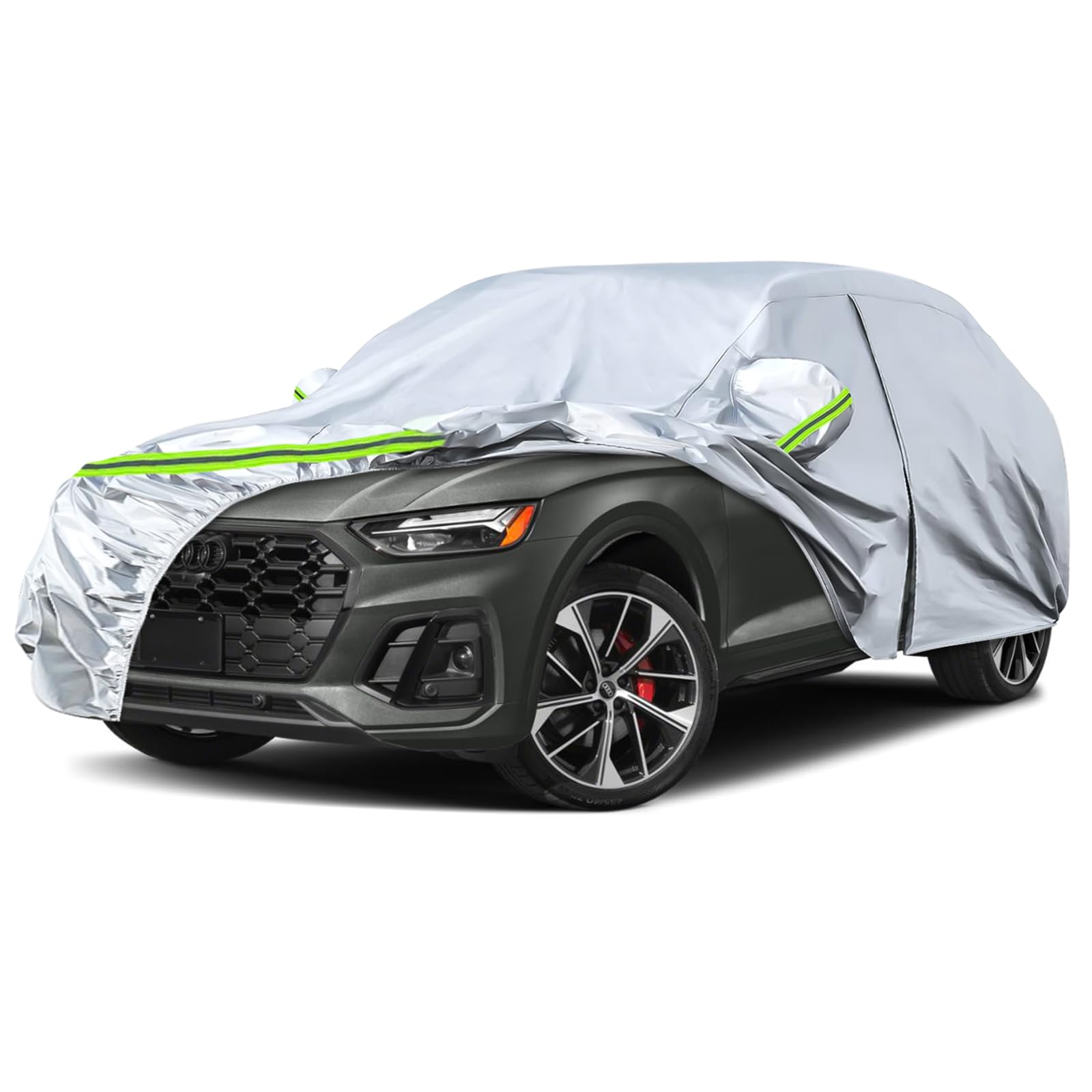 6 Layers Silver Waterproof Car Covers Replace for 2009-2025 Audi Q5/SQ5 | Heavy Duty All Weather Car Cover with Cotton Liner, Zipper Door, Windproof Bands for Snow Rain Dust Protection