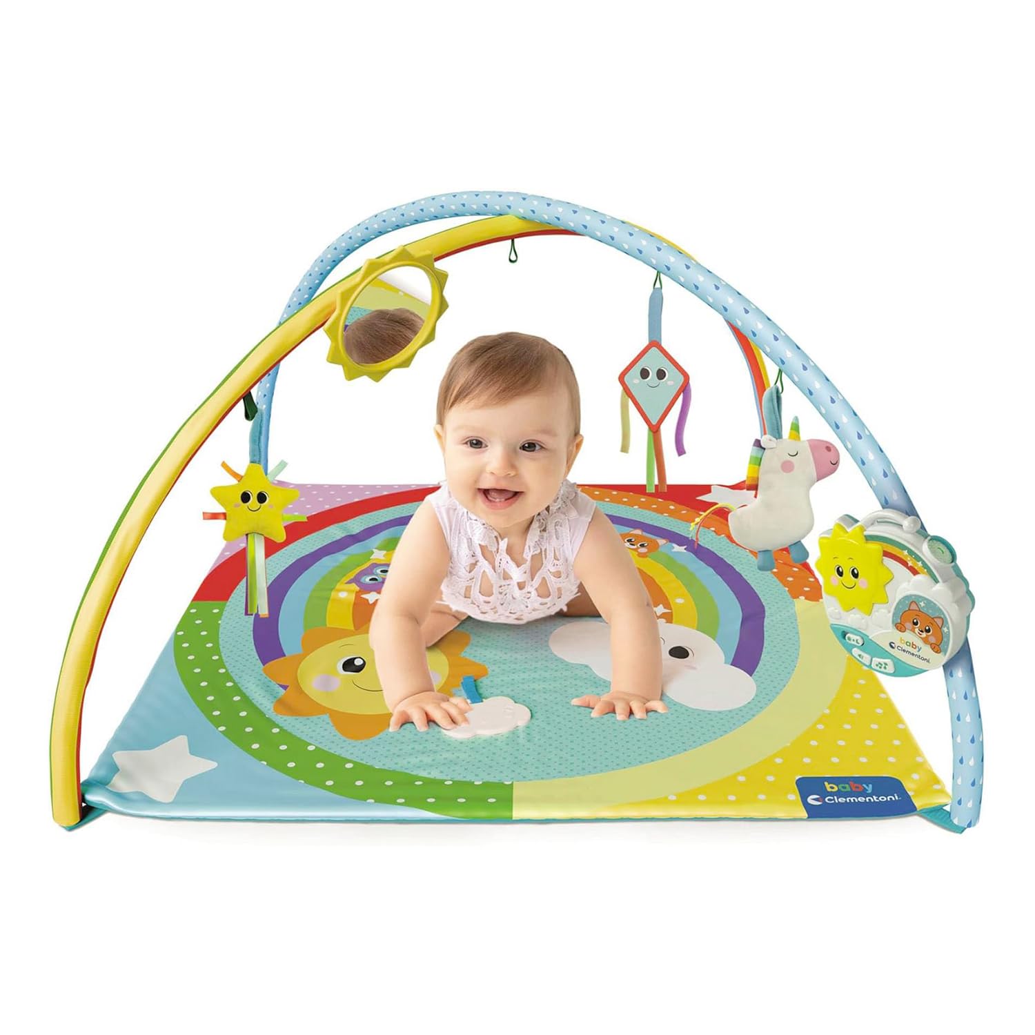 Clementoni for You Projektor Baby Gym | 2-in-1 sensorisches Aktivitätszentrum mit Musik, Lichtern und Sternenprojektion | Tag- und Nachtmodi für Neugeborene und höher