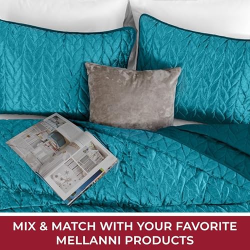Mellanni California King Quilt Sets - Pinsonic Velvet Bedding Set - Double Brushed Microfiber Velvet Quilt King Size - 3 Piece Set Includes 1 Coverlet And 2 Matching Shams (King/Cal King, Teal) #TOP6