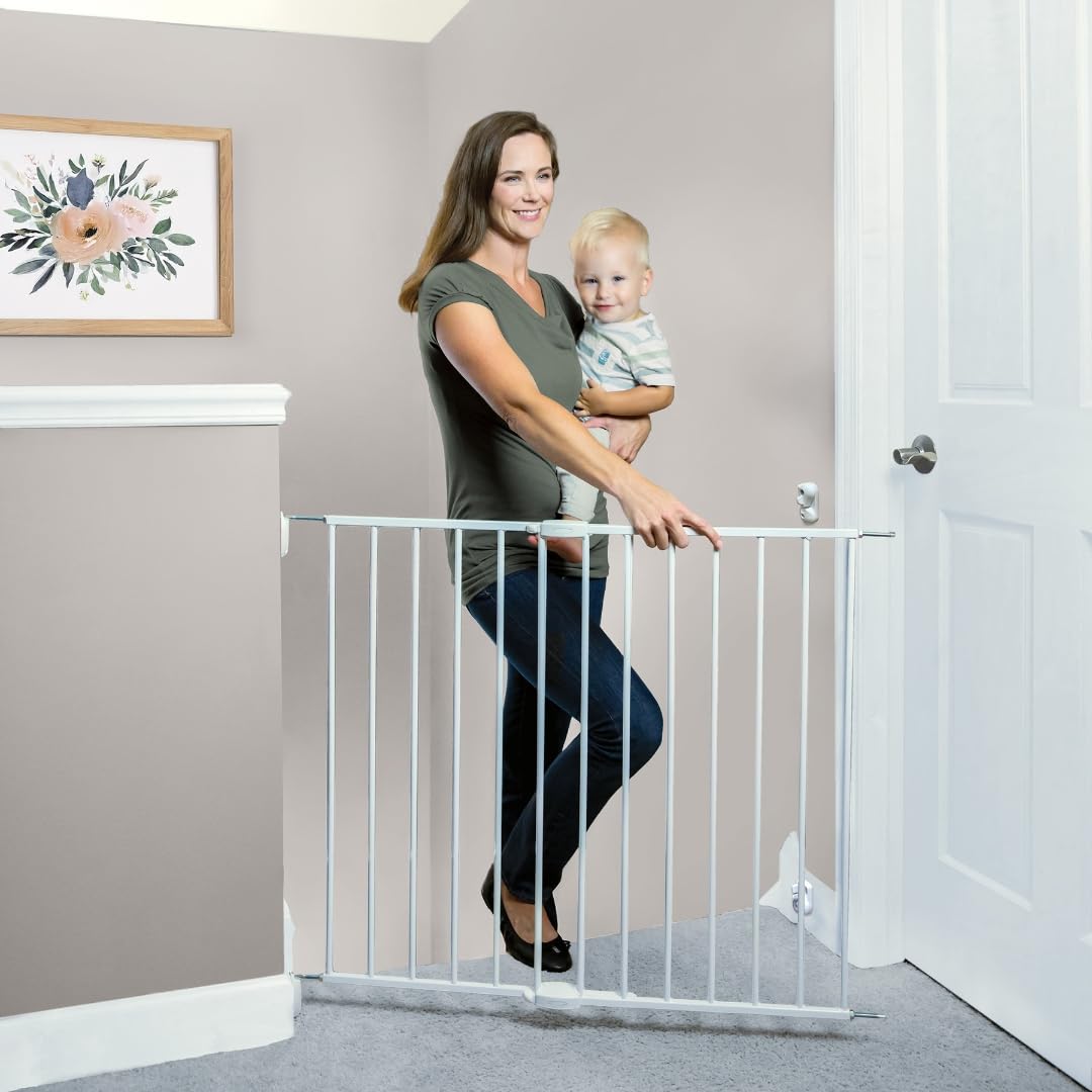 Toddleroo by North States Essential Stairway & Walkway Gate, White Metal, Hardware Mounted Baby Gate for Stairs, 30" Tall, Adjustable 24.5-40.25",