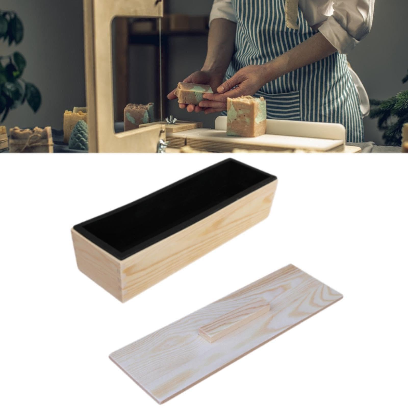 Moule à Savon Rectangulaire Silicone Boîte Bois Couvercle Flexible Antidérapant Utilisation Simple Résistant Températures Convient Création, Noir