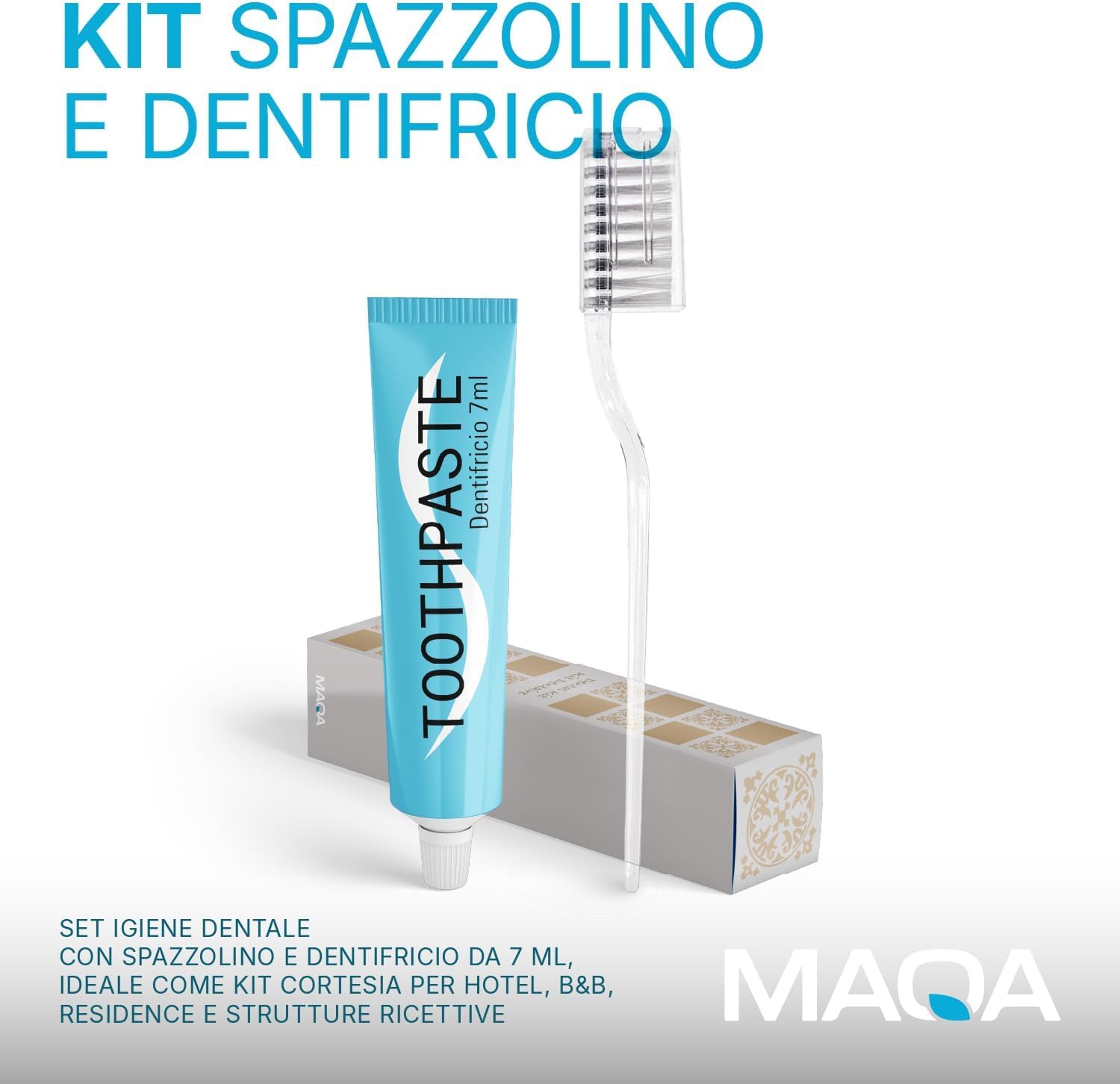 100 Kit de nettoyage des dents (1 brosse à dents + 1 dentifrice de voyage) – Set de courtoisie Hotel B&B en boîte – Brosse à dents avec couvre-soleil 14 cm + Dentifrice Menthe Fluor 7 ml – Hygiène