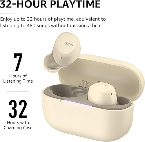 Miniatura 6 de TOZO Auriculares inalámbricos A1 Bluetooth 5.3 de peso ligero en el oído IPX5 Auriculares impermeables 2 micrófonos para llamadas AI, auriculares