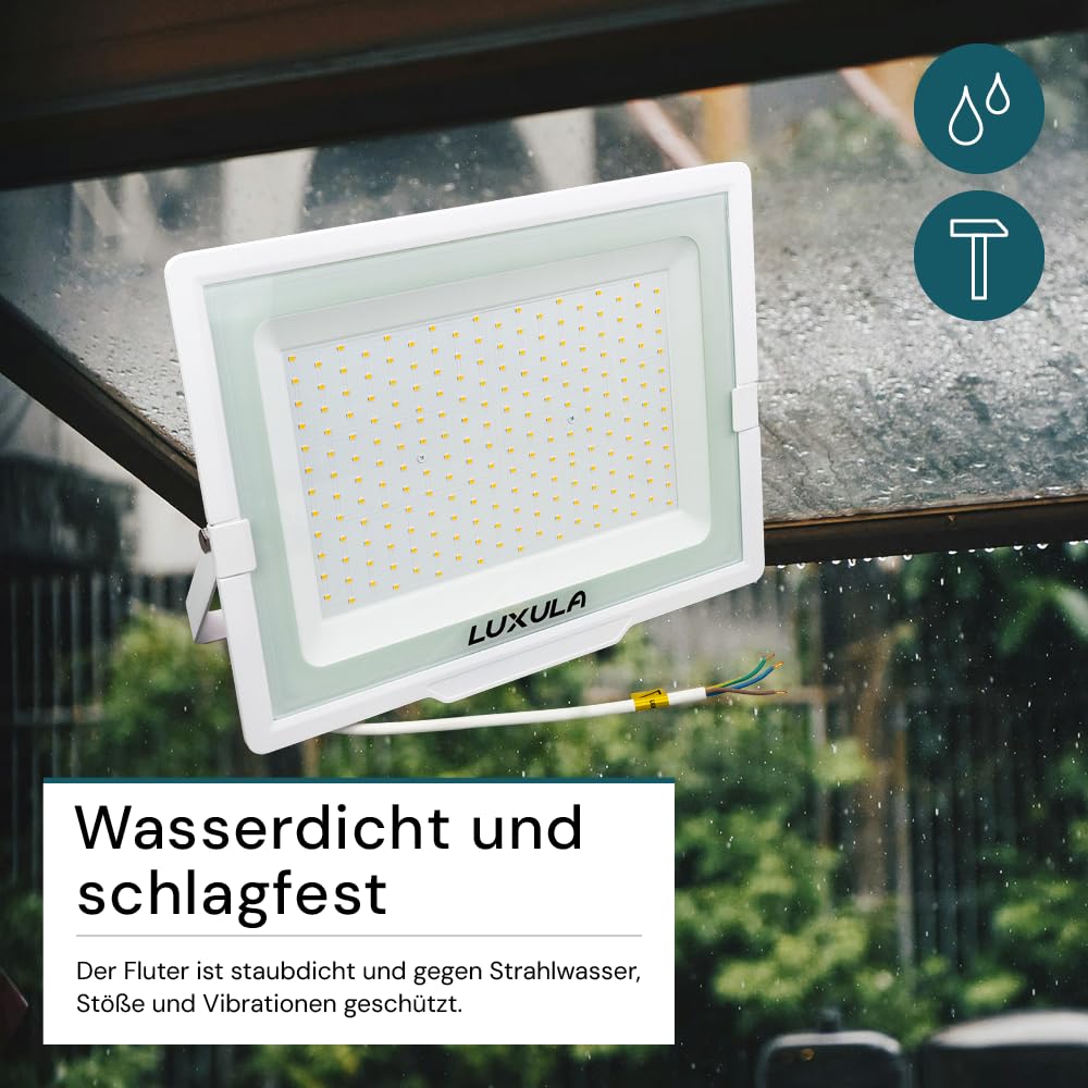 LUXULA LED Strahler Außen, 200W, 4000K Neutralweiß, 20000lm, IP65 wasserdicht, Außenstrahler Fluter, Aussenleuchte Scheinwerfer, LED Außenbeleuchtung für Garten, Einfahrt, Garage, Terrasse, Weiß