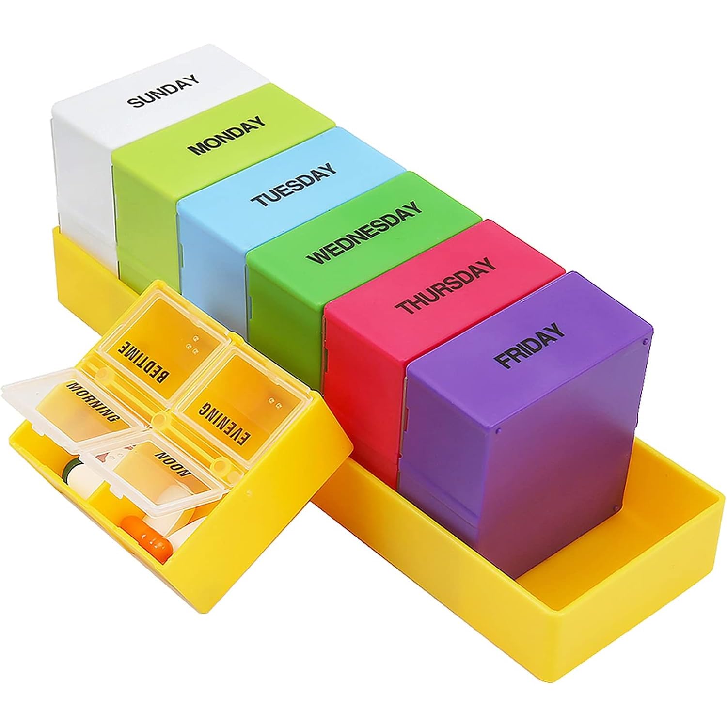 Bulfyss 7 Color Pill Box Medicine Storage Case Container Holder Weekly 7 Day Pill Organizer with Lid