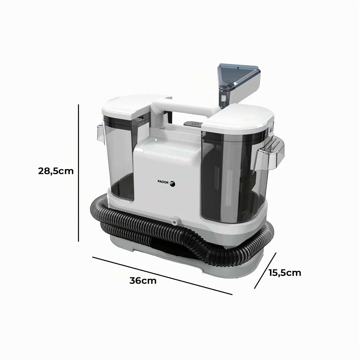 Limpiatapicerías Portátil 450W, Aspirador para Sofás, Alfombras, Colchones y Coche con Succión 13KPa, Pulveriza, Cepilla y Aspira Manchas, Doble Tanque de Agua, FAGOR Ares Multicleaner
