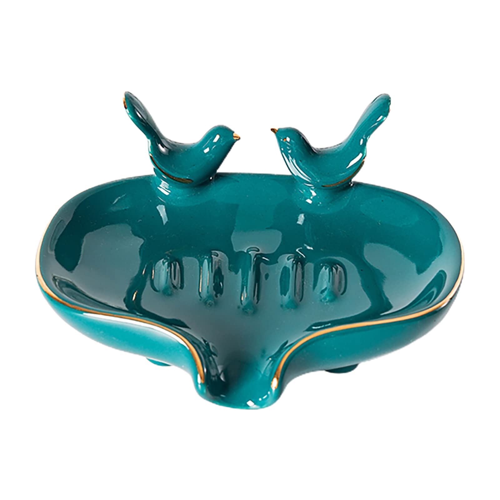 DEDEMCO Ceramic Soap Dish with Drainage,Self Draining Soap Holder with Birds Soap Tray,Waterfall Soap Dish Soap Savers for Bathroom Shower Sink,Green