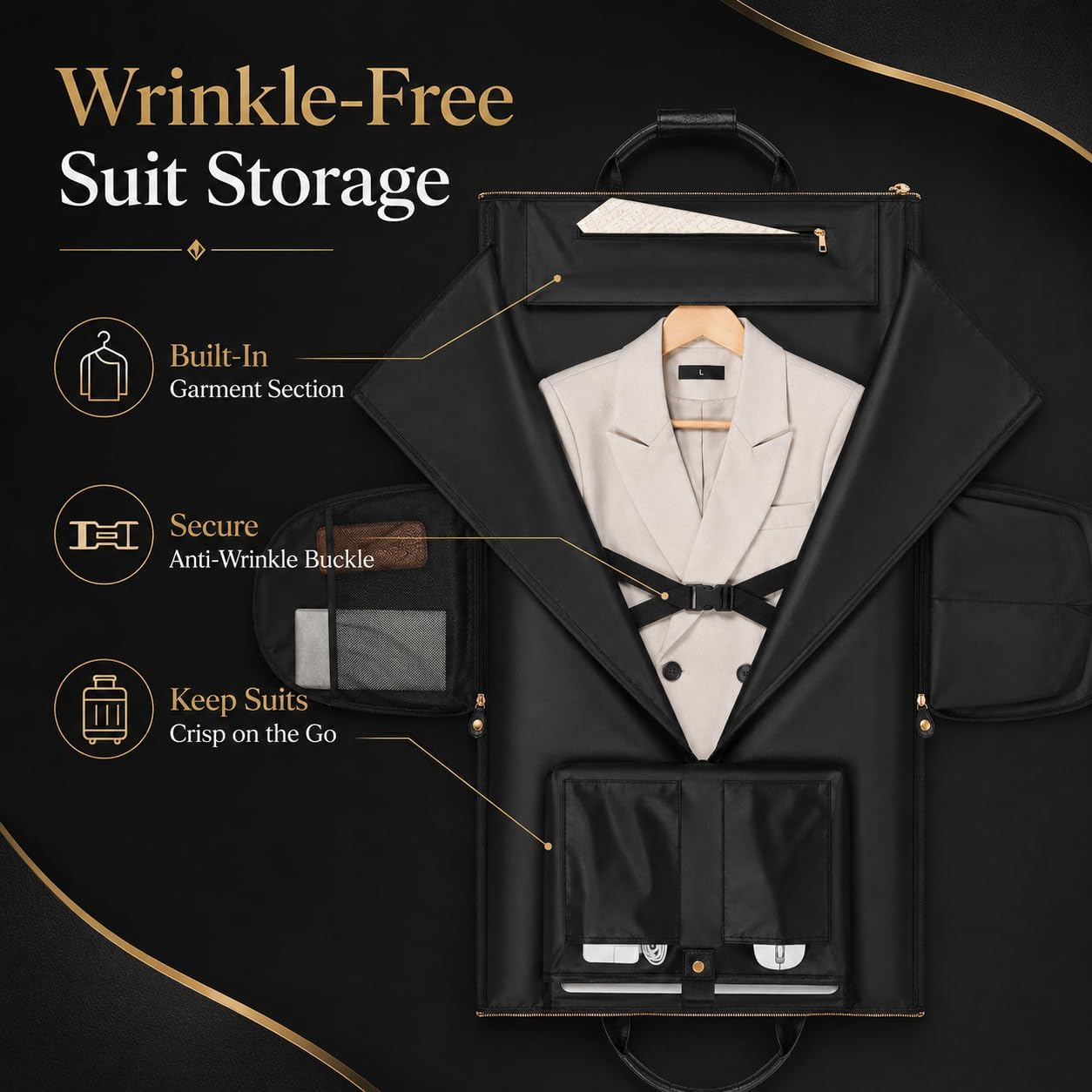 Garment Bag for Travel, Convertible Suit Garment Bag for Men, Stylish Carry On Garment Bag with Shoulder Strap, 2 in 1 Foldable PU Leather Garment Duffle Bag Suit Travel Bag for Men, Black image 3