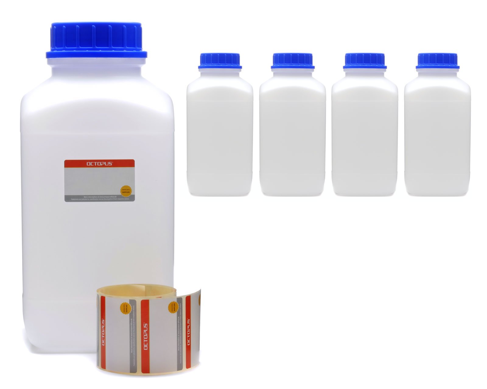 Octopus 5 Weithalsflaschen 4 Liter aus HDPE, UN-zugelassen | Robuste Gefahrgutflasche für größere Mengen, chemikalienresistent und bruchfest für Labor und Werkstatt