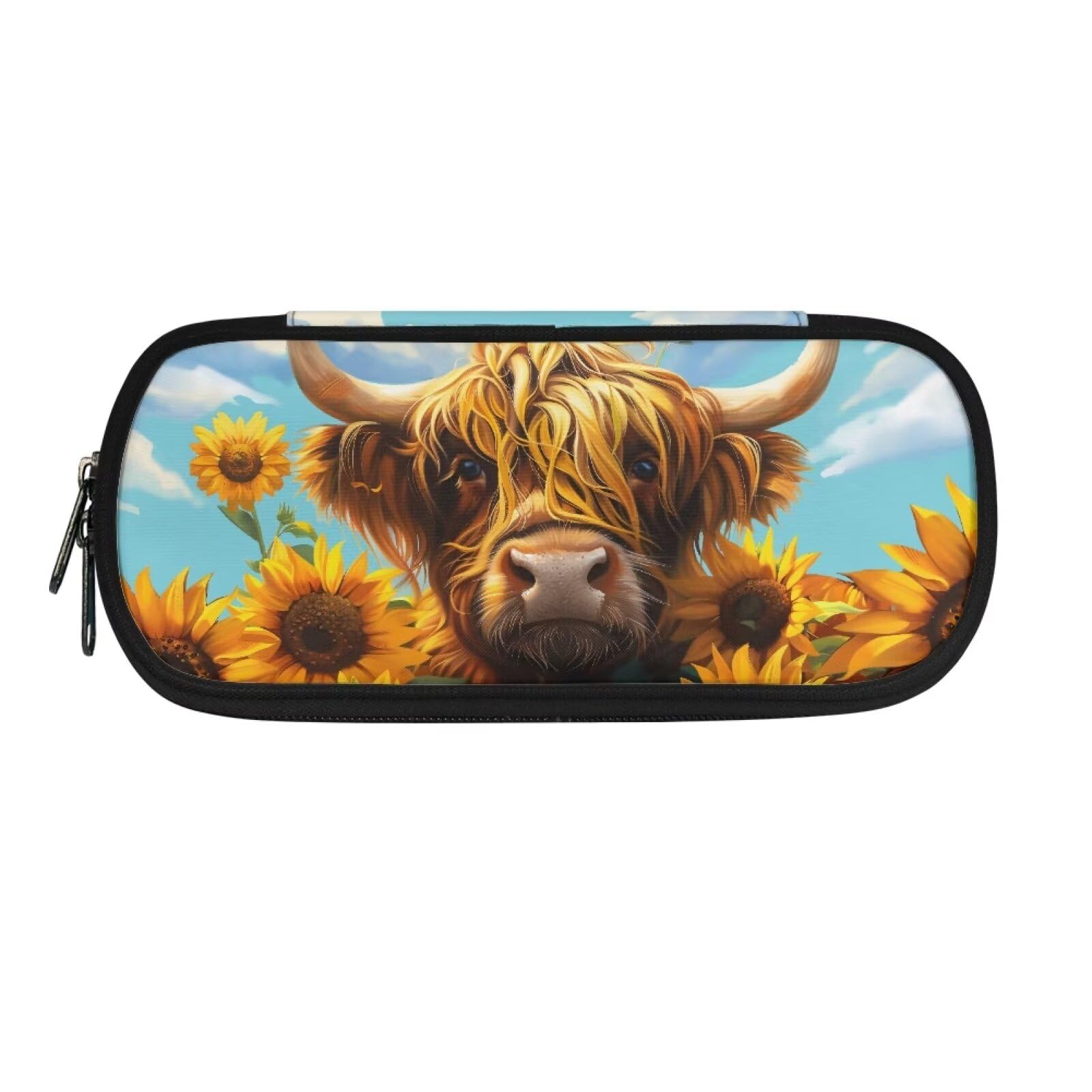 POLERO Sunflower Highland Cow Pencil Case Pen Case Bag Holder School Stationery Pouch Office Desk Organizer — image 1
