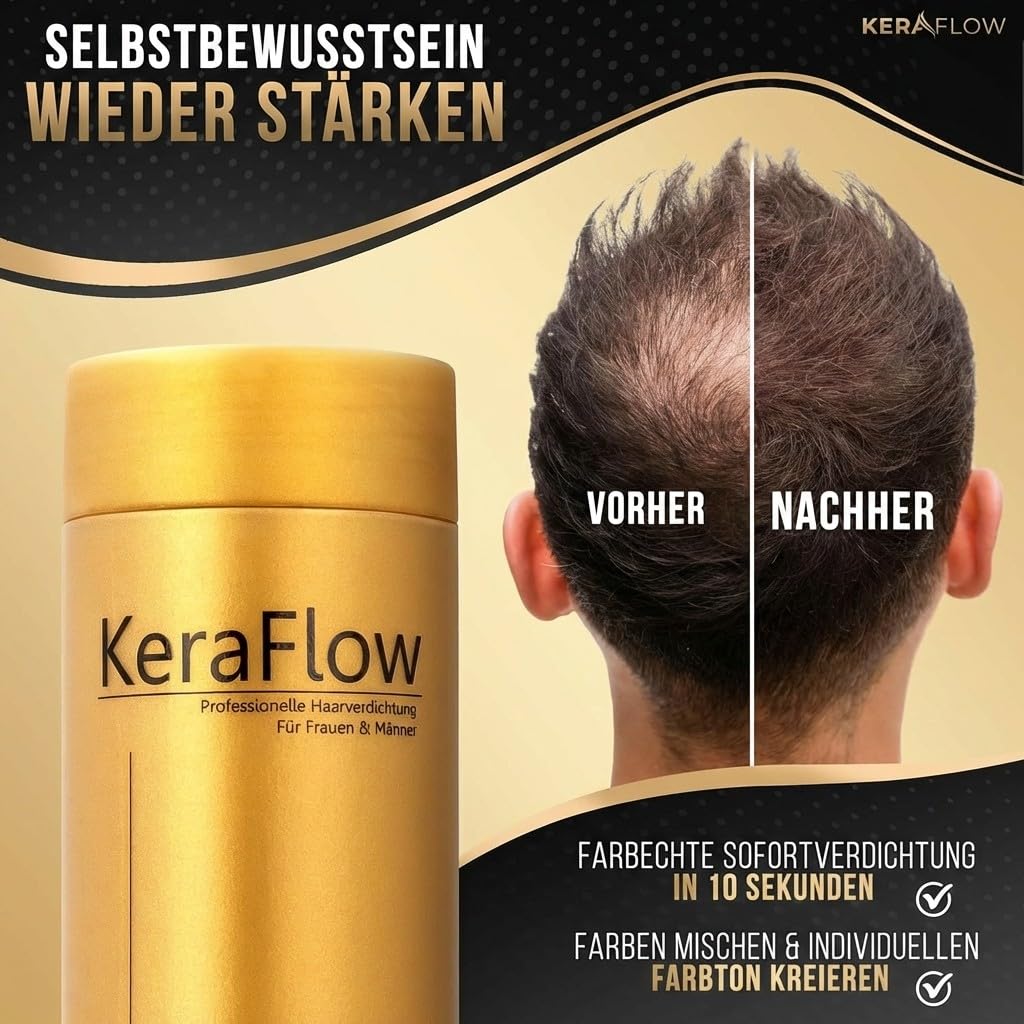 STREUHAAR 28g – Schütthaar zur Haarverdichtung für Herren & Damen – Haarpuder Ansatz für dichteres Haar bei dünnem Haar & kahlen Stellen – natürliches Volumen – Mittelbraun
