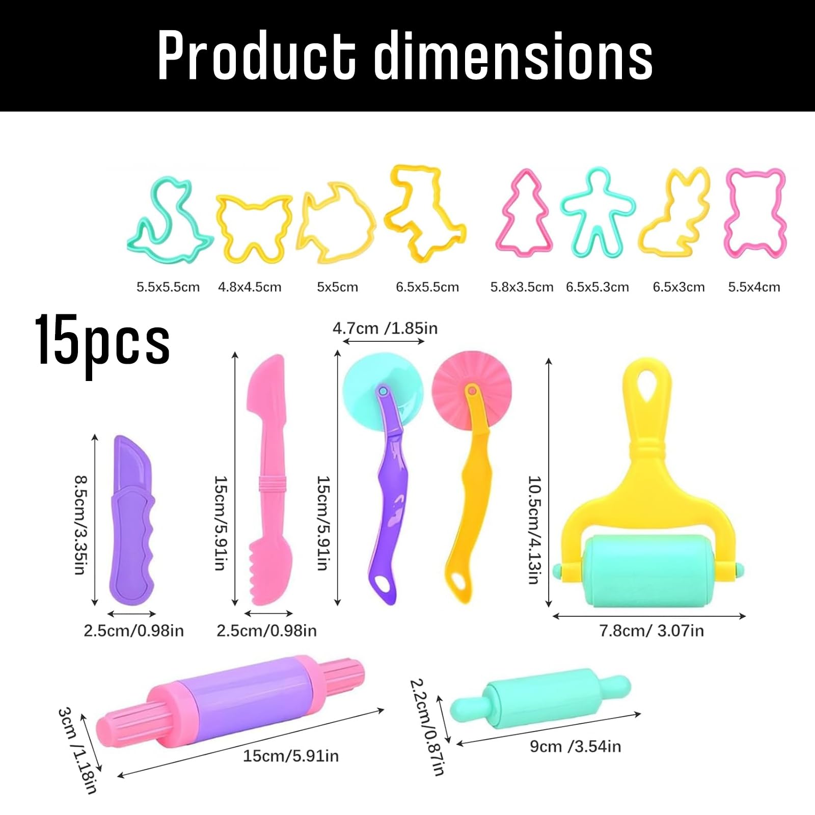 15 Pcs Playdough Accessories,Colorful Plastic Clay Dough Tools,Lay Dough Accessories Molds with Rollers,Cutters Clay Roller and Modeling Tools,for Children Educational Toy - Image 2