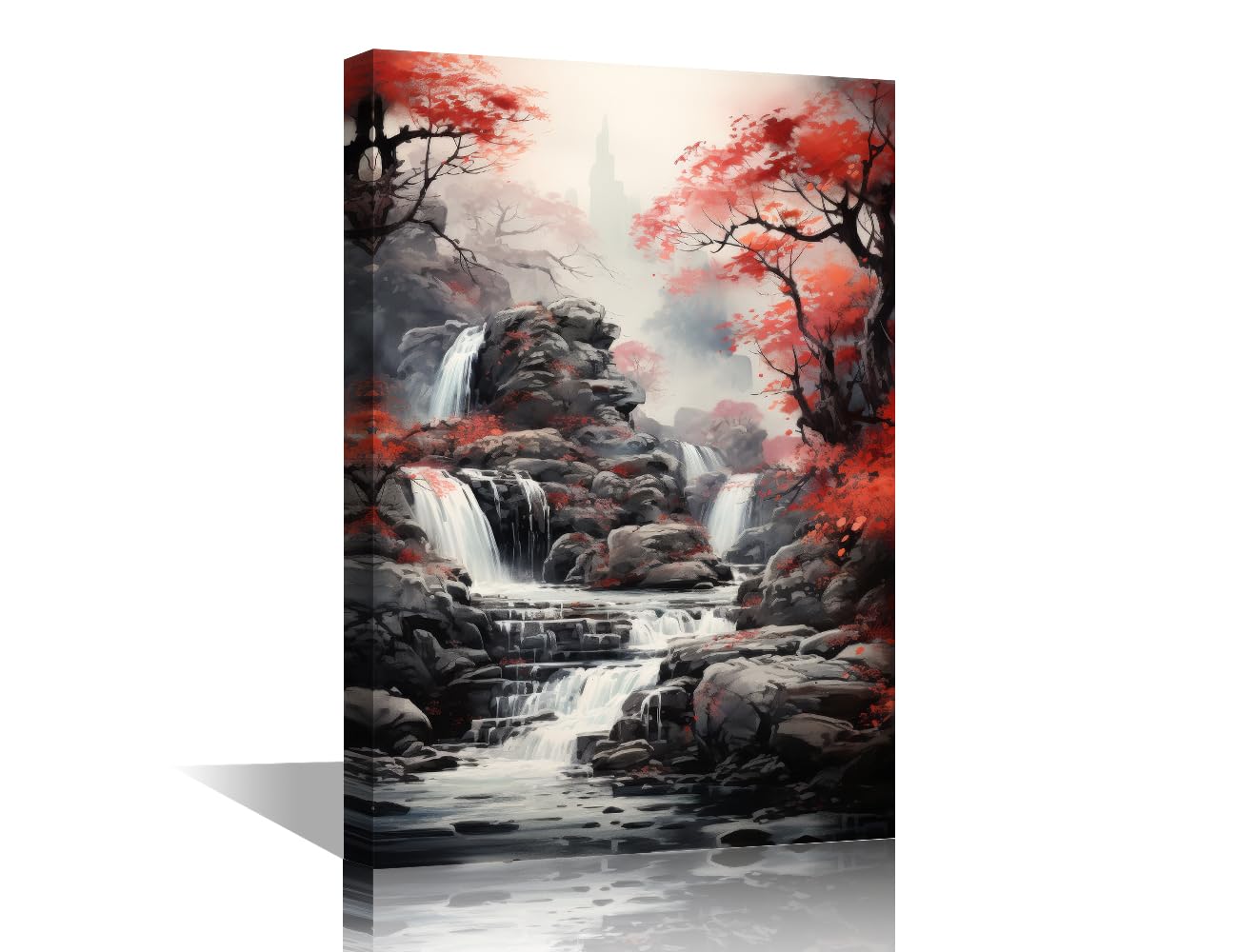 TISHIRON Framed Canvas Wall Art Forest Painting Landscape Pictures 1 Panel Trees Modern Wall Decor for Living Room Bedroom Giclee Gallery-Wrapped Posters and Prints, 18x12in