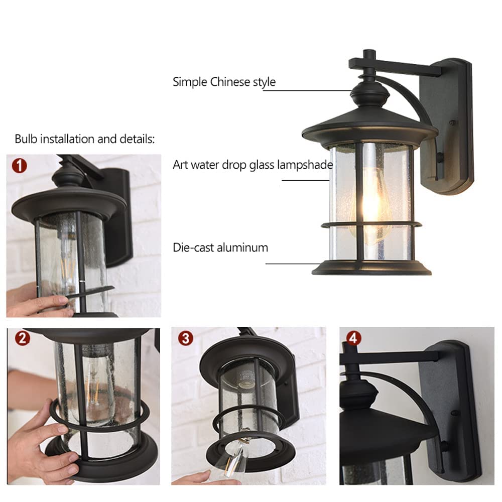 Aplique de Pared para Exteriores, Farol de Pared Exterior de 1 luz en Acabado Negro/café Dorado con Vidrio sembrado Transparente, iluminación Exterior para Garaje, lámpara de Montaje en