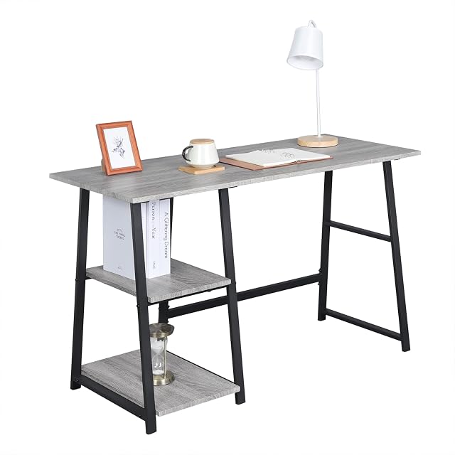 WOLTU® biurko TSG25gr biurko pod komputer, biurko robocze, stolik pod laptopa, z 2 półkami, z płyty MDF i stali, 120 x 50 x 73 cm (szer. x gł. x wys.)