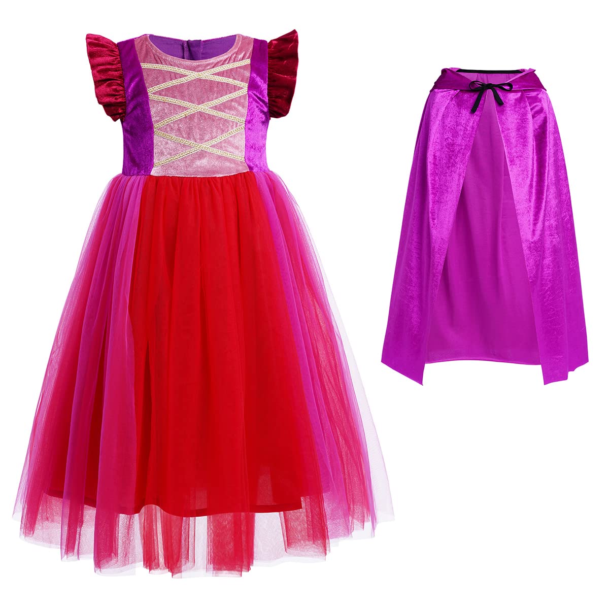IMEKIS Ragazze Costume da Strega Cattiva di Halloween Principessa Winifred Sarah Mary Sanderson Cosplay Vestire con Parrucca del Mantello con Cappuccio Vestito di Carnevale di Compleanno