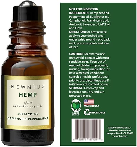 Miniatura 7 de Dolor de cabeza de migraña Roll On Stick 300mg de cáñamo, menta, eucalipto, clavo, árnica, aceites esenciales de aromaterapia para Eaze Head