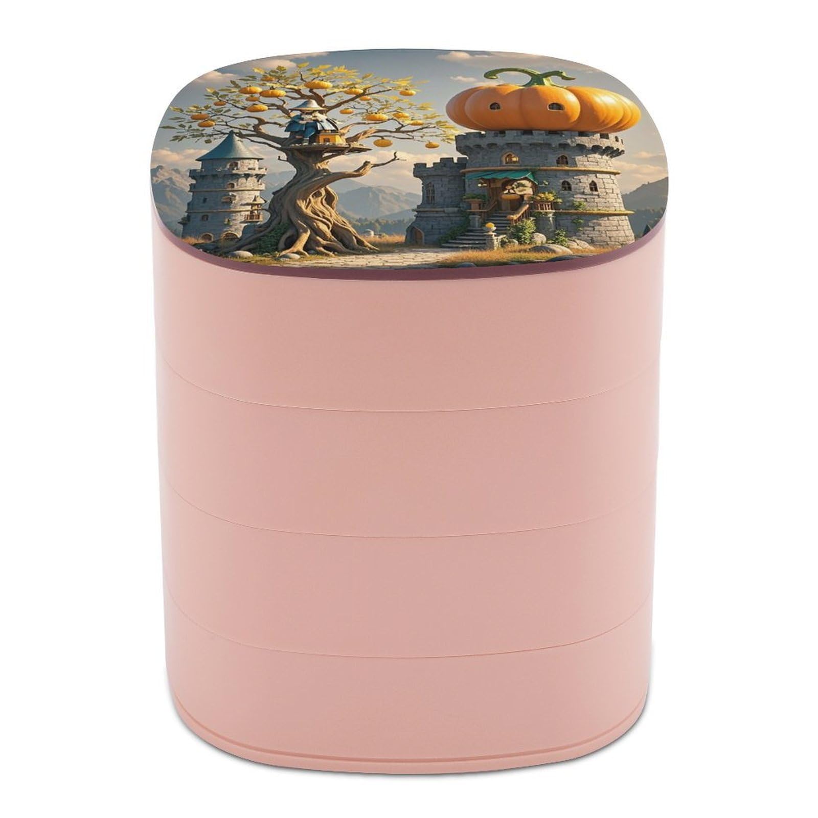 LZQPOEAS Pumpkin Tree House Jewelry Box with Mirror 4-Layer Rotating Travel Jewelry Case Small Jewelry Organizer Portable Jewelry Storage Box Rings Stud Necklaces Earring Holder for Women