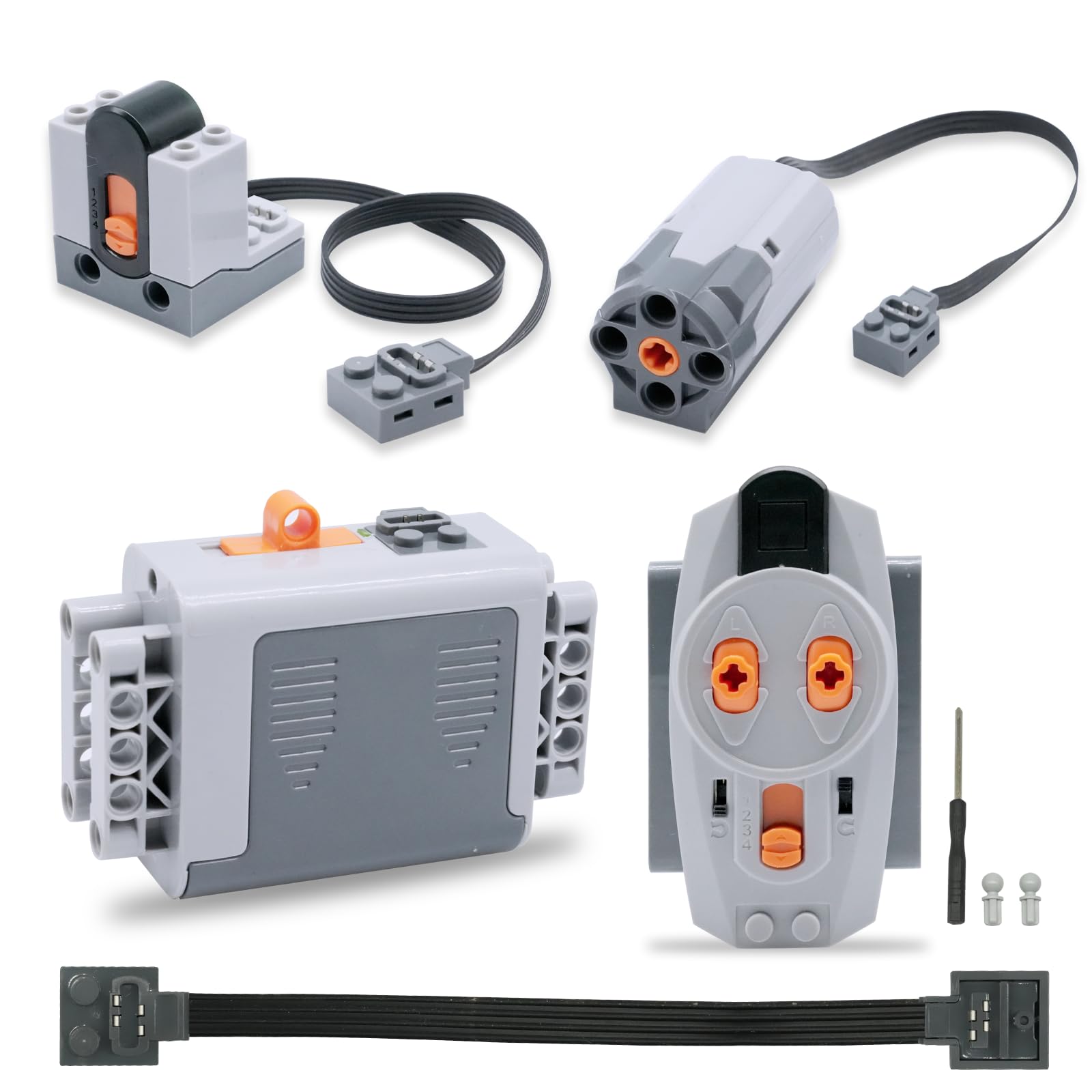 Servo Motor Function Set,QIQIAZI 6-in-1 Elektrisch Spielzeug Kit mit M-Motor, Fernbedienung, Empfänger, Batteriebox, Verlängerungskabel Kompatibel mit Technik