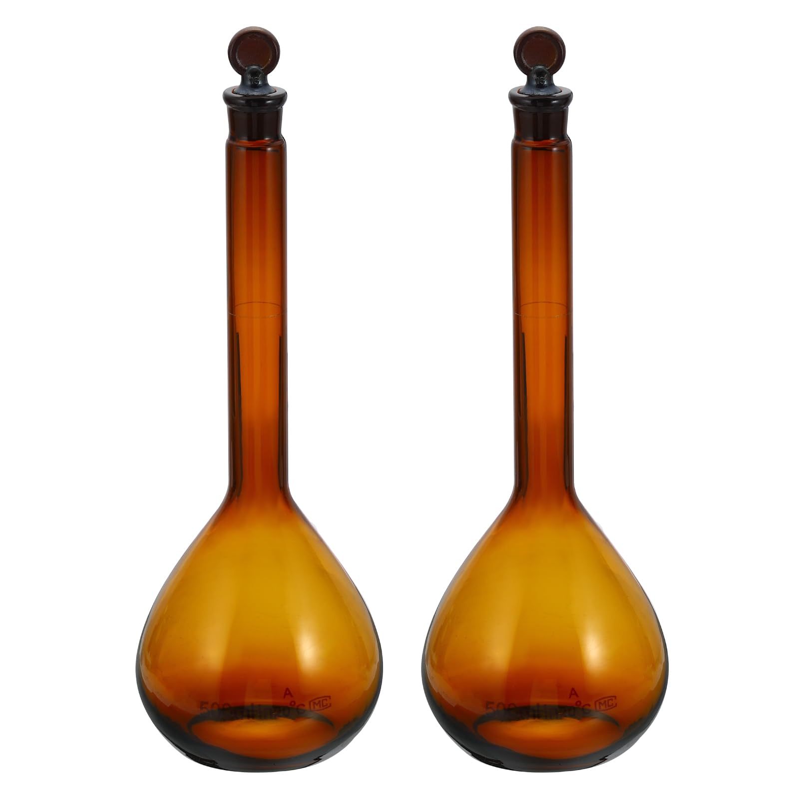 PATIKIL Matraz Volumétrico de 500 ml, 2 Unidades de Matraz Volumétrico Graduado de Vidrio Borosilicato 3.3 con Tapón de Vidrio, Tolerancia de 0.29 ml, Ámbar