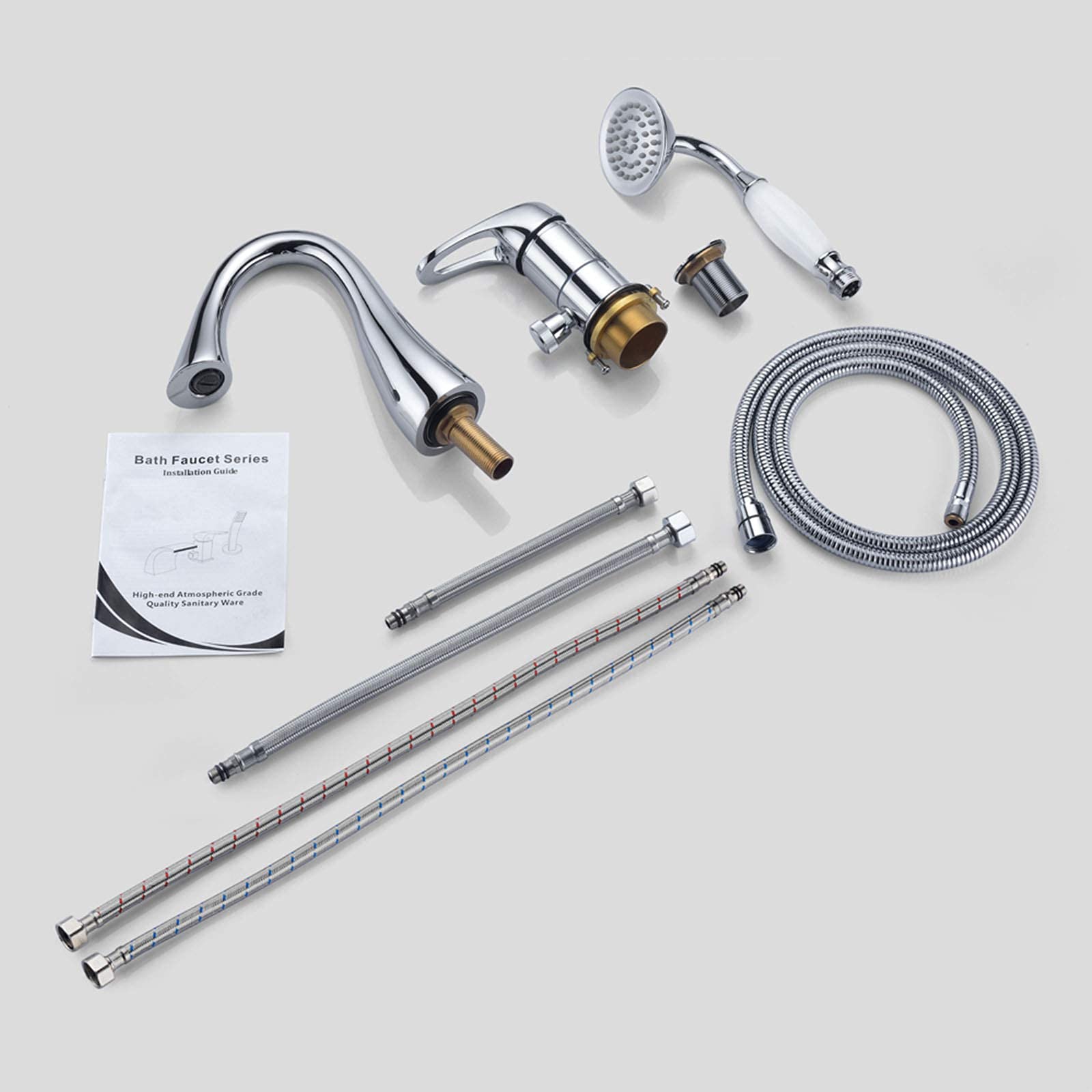 Waterfall Tub Faucet Deck Mount Brass 3 Holes Bathtub Faucet Modern Double Handle Roman Tub Filler - On Sale - - 42948412