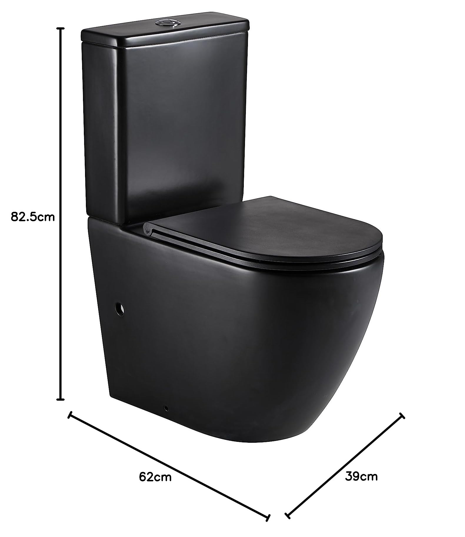 Pack Inodoro Génova Compacto Color Negro Mate | Medidas 82,5 cm Alto x 62 cm Fondo x 39 cm Ancho