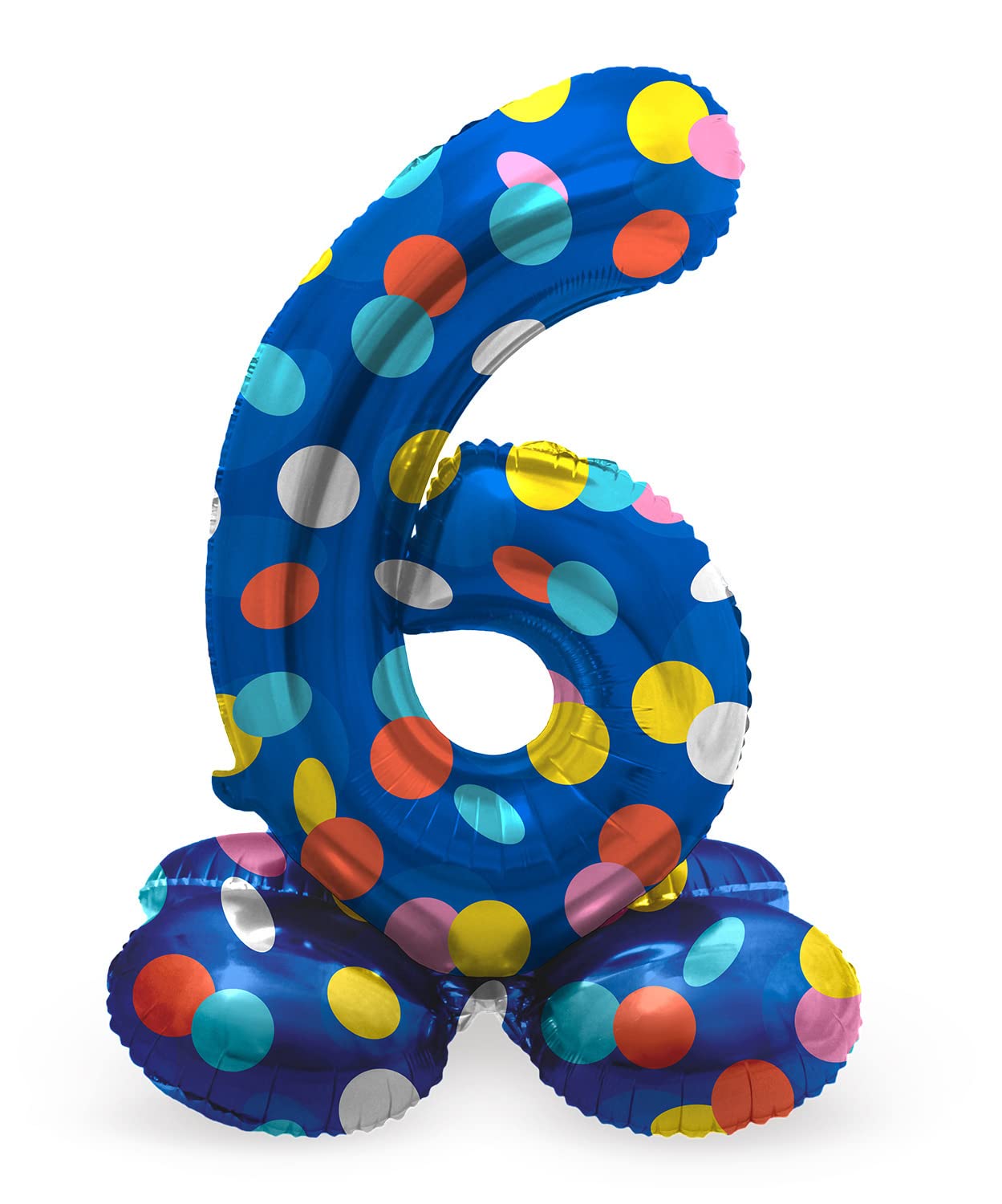 Folat 63976 Birthday Balloon Standing Number 6 Colourful Dots Blue with Coloured Dots 72 cm Decoration Birthday Decoration, Balloon Number, No Helium Required, Colourful