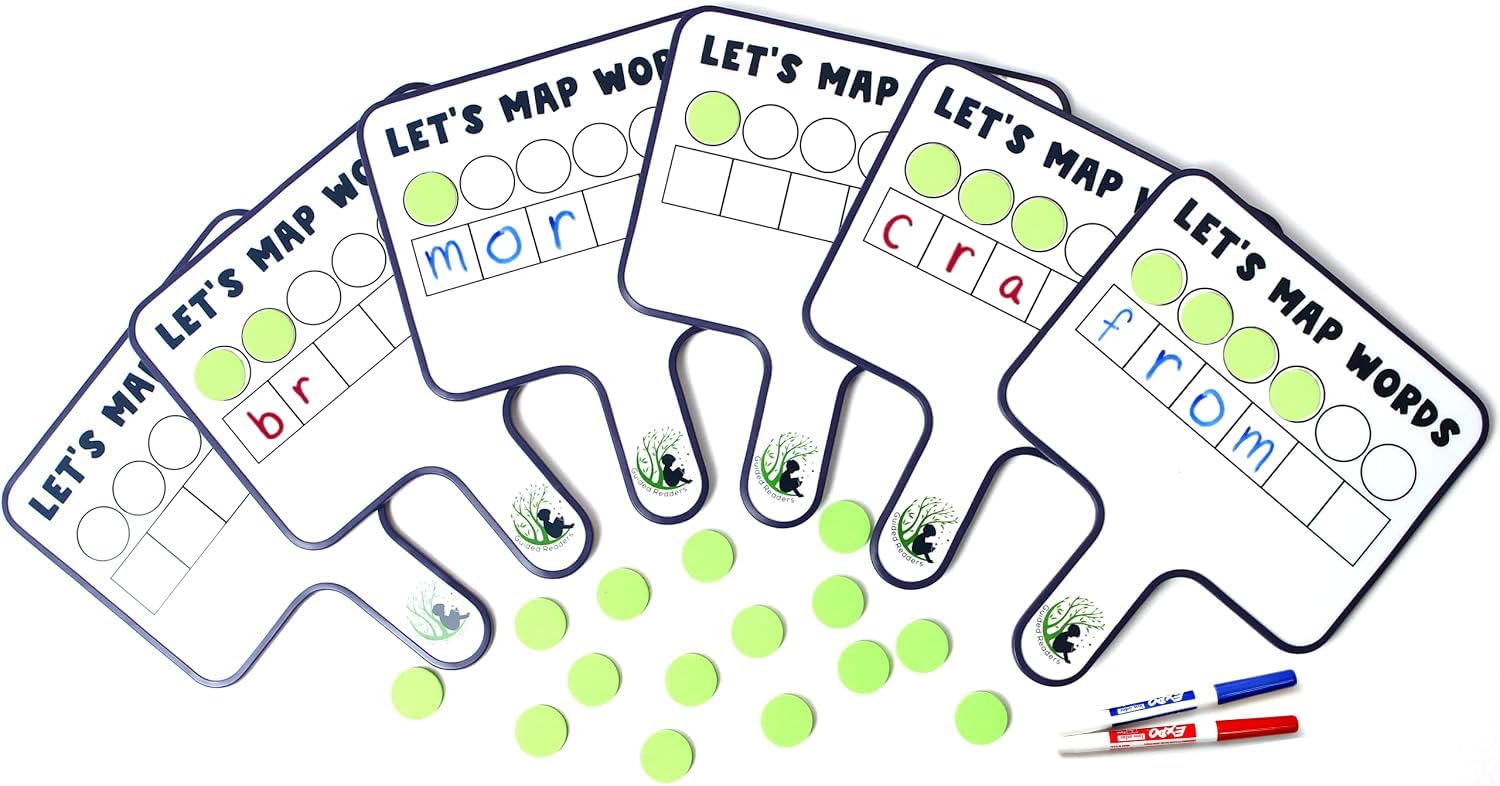 6 Map-Its Paddles for Word Mapping | Hands-On Phonemic Awareness Tool | Magnetic Dry-Erase Paddles for Phonics & Spelling | Structured Literacy & Science of Reading Classroom Resource