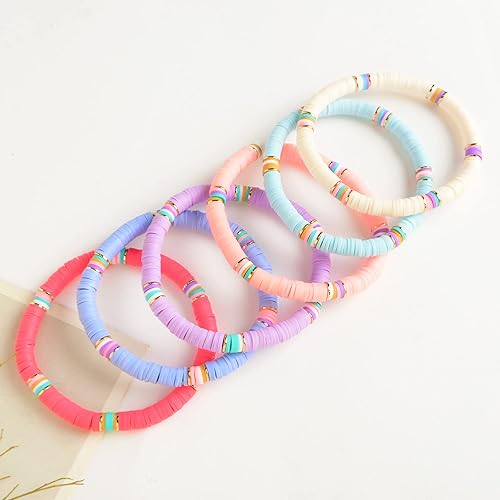 Miniatura 2 de LALAPPLE Preppy Heishi - Pulseras elásticas apilables de arcilla arcoíris para mujer, pulseras apilables para mujer, pulseras coloridas bohemias,