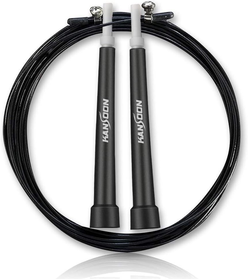 KANSOON Speed Jump Rope with Advanced Ball Bearing System, Aluminum Handles, 10’ Adjustable Wire Cable, for Boxing Cardio HIIT Workouts and Home Gym Fitness Exercise (Steel, Black)