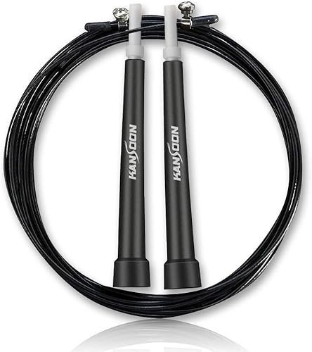 KANSOON Cuerda de saltar de velocidad con sistema avanzado de rodamientos de bolas, asas de aluminio, cable de alambre ajustable de 10 pies, para