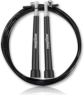 KANSOON Speed Jump Rope with Advanced Ball Bearing System, Aluminum Handles, 10’ Adjustable Wire Cable, for Boxing Cardio HIIT Workouts and Home Gym Fitness Exercise (Steel, Black)