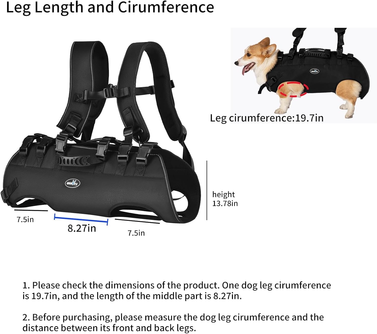 Wakytu Hundehebegeschirr für Große Hunde Notfallrucksack Hundetragetasche für Behindert Gelenkverletzungen Ältere Hunde Treppen rauf und runter Autos Hundetragetuch 30-40KG