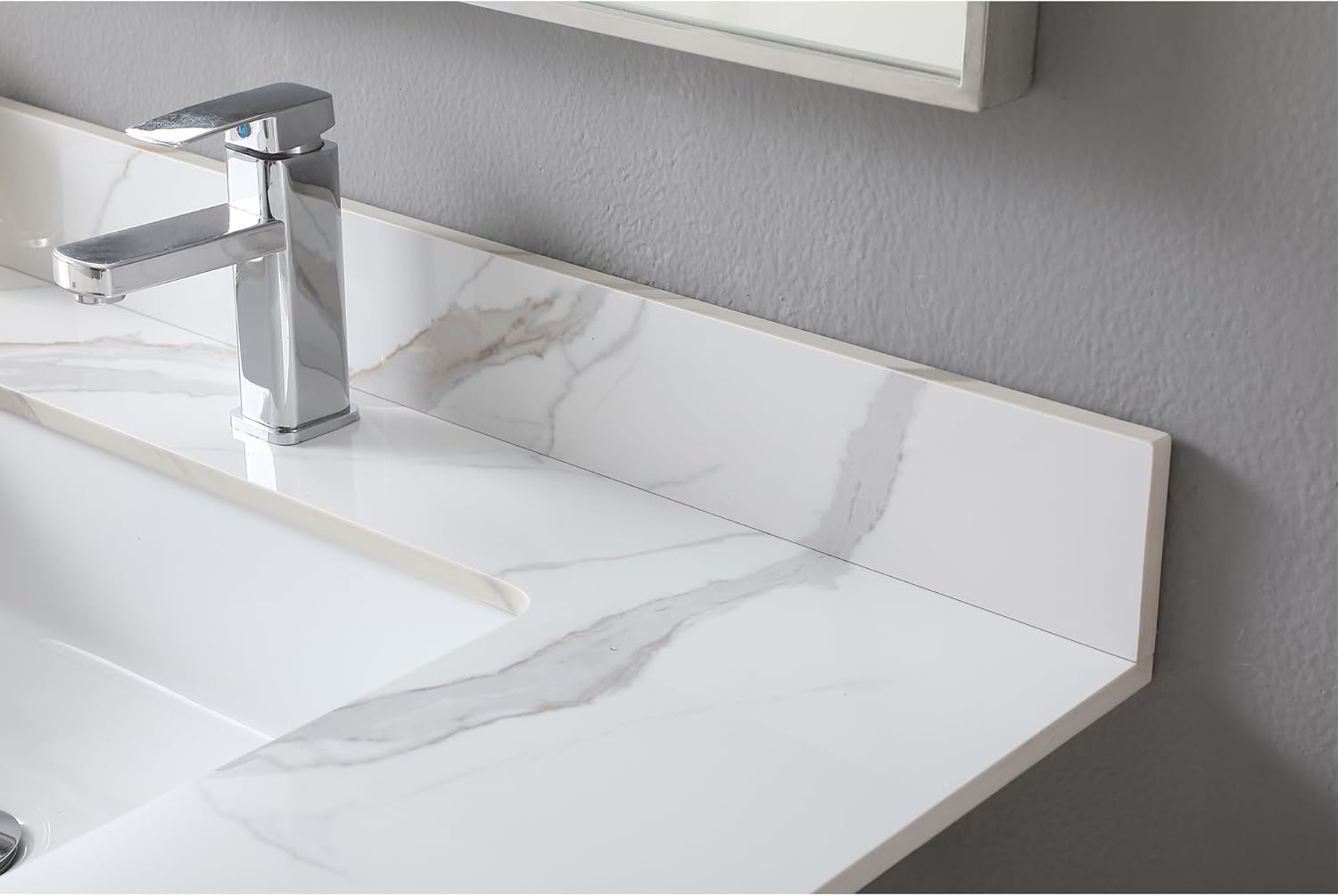 37 Inch Bathroom Vanity Top, Carrara Gold Sintered Stone Vanity Top with Rectangle Undermount Ceramic Sink and Top Backsplash, 37" Vanity Sink Top - Single Hole, No Cabinet