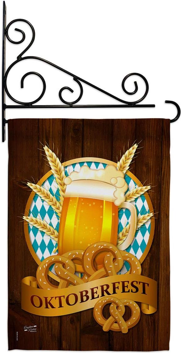 Oktoberfest Garden Flag Set Wall Holder Beverages Beer Happy Hour Game Pong Party Ale Lager Craft Small Decorative Gift Yard House Banner Double-Sided Made In USA 13 X 18.5