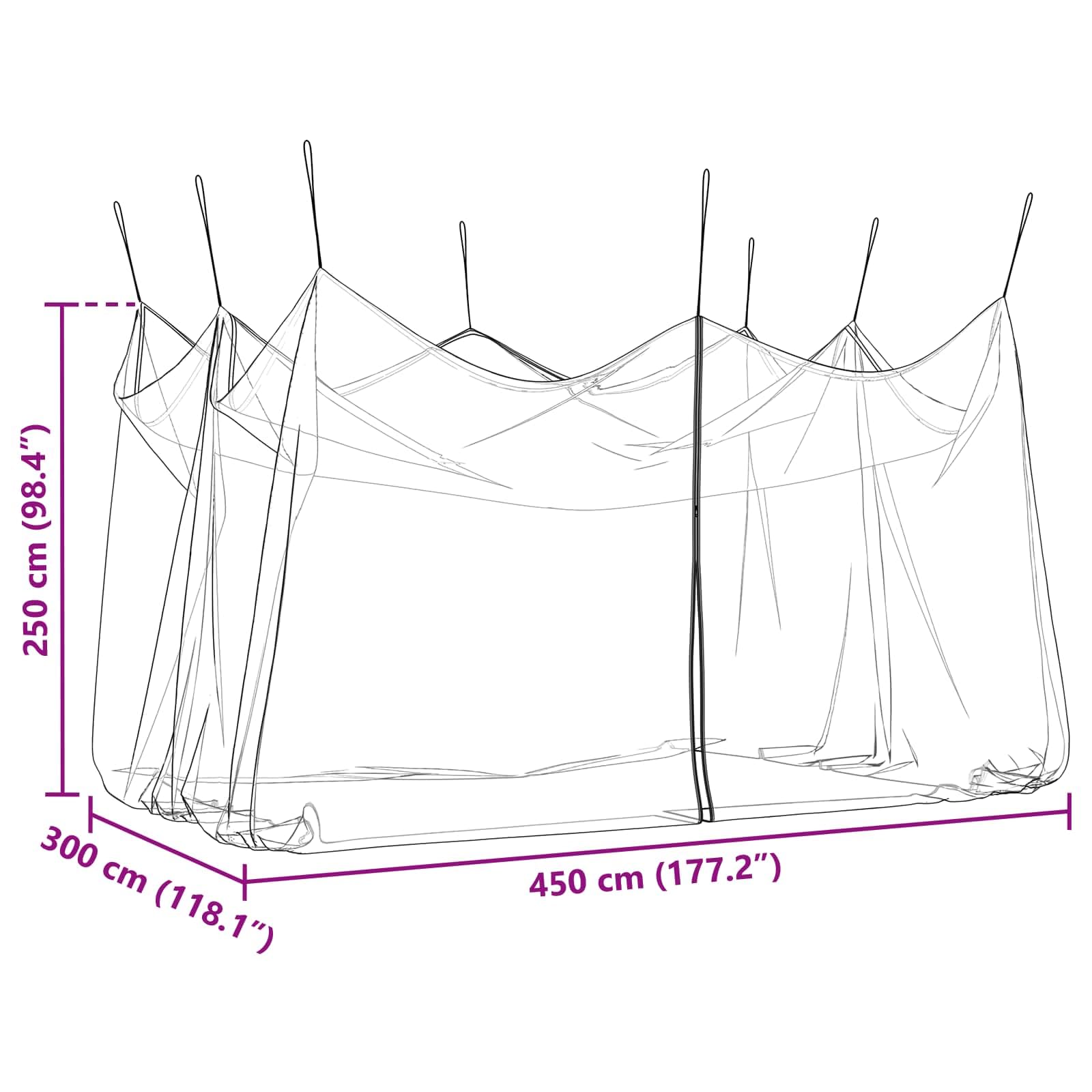 Garten Mücken Netz schwarz aus Polyester 156 Mesh 3 x 4,5 x 2,5 m mit Reißverschluss und 8 m Seil für Terrasse, Balkon, Zelt, Hängematte und Außenbereich